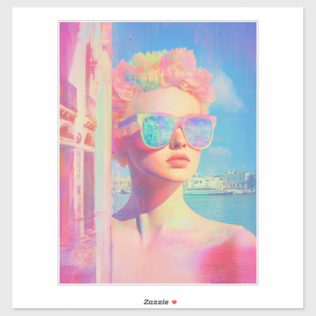 Sticker Beauté côtière de Neon avec lunettes de soleil (Feuille)