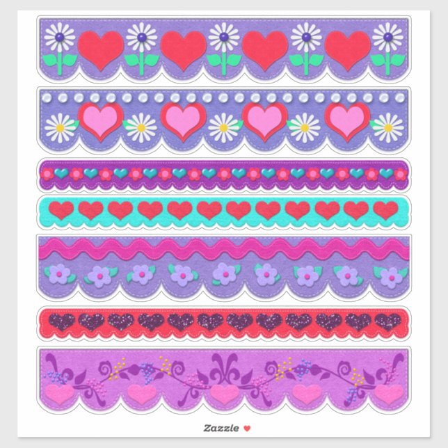 Sticker Beautiful Felt Style Valentine's Day Borders (Feuille)