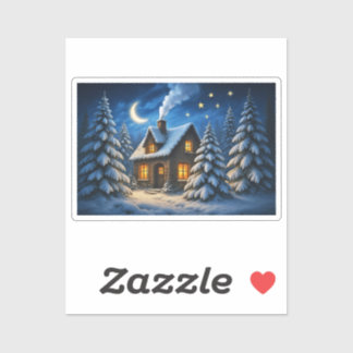 Sticker Beautiful magic Christmas forest and house