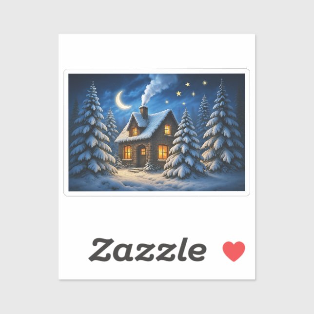 Sticker Beautiful magic Christmas forest and house (Feuille)