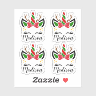 Sticker Beaux chevalets Unicorn de Noël avec un nom perso