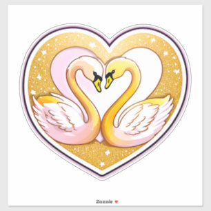 Sticker Beaux cygnes de mariage avec anneaux d'or