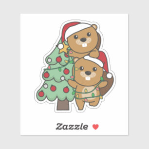 Sticker Beaver Arbre de Noël Animaux de Noël Castors