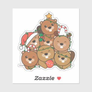 Sticker Beaver Christmas Tree Funny Animal Christmas