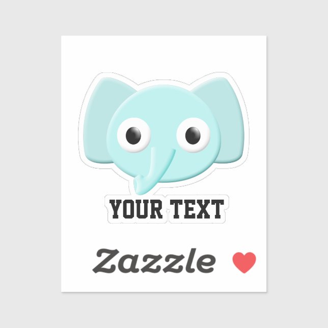 Sticker Bébé bleu éléphant dessin texte personnalisé (Feuille)