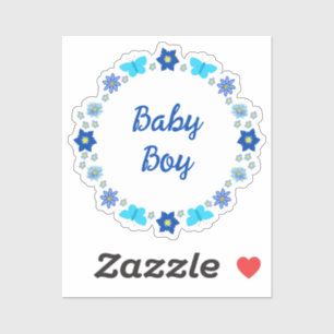 Sticker Bébé bleu Papillons et fleurs personnalisés