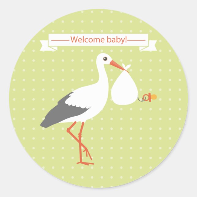 Sticker bébé de bienvenue de cigogne (Devant)