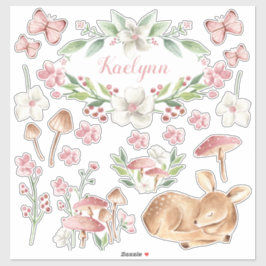 Sticker Bébé dormant Cerf rose Champignons ensemble de pat