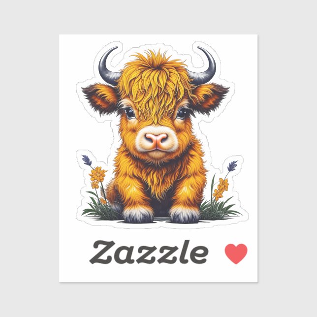 Sticker Bébé doux Highland Cow (Feuille)