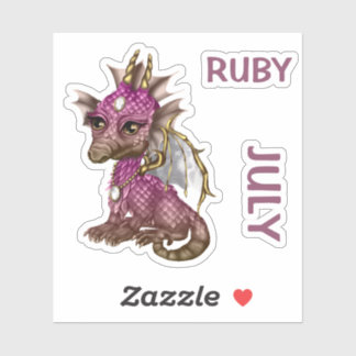 Sticker Bébé Dragon en pierre de naissance Juillet Ruby