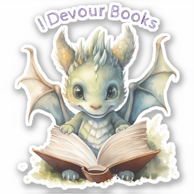 Sticker *~* Bébé Dragon LECTURE LIVRES dévorant AP88 (Devant)
