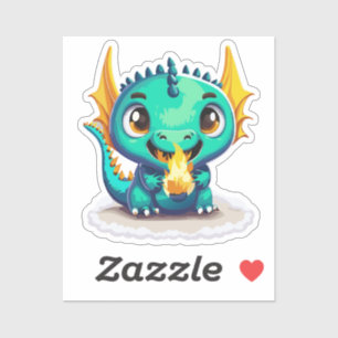 Sticker Bébé Dragon Mignon Avec Sa Première Boule de Feu