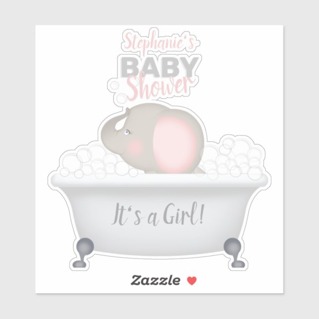 Sticker Bébé Eléphant bulle Baby shower fille bain (Feuille)
