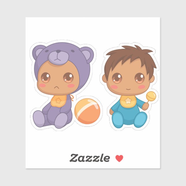 Sticker Bébé Garçon Jumpsuit Jumpsuit Twins Purple Bear (Feuille)