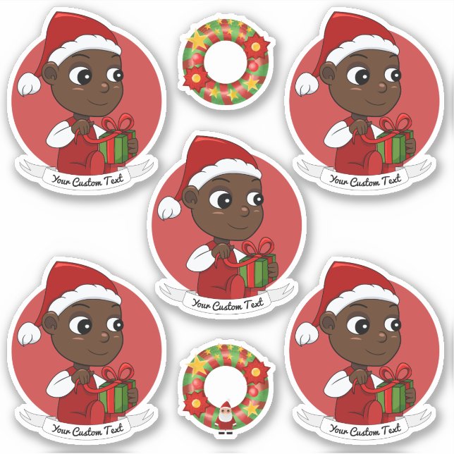 Sticker Bébé mignon avec le présent dessin animé de Noël S (Devant)