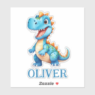 Sticker Bébé mignon dinosaure Tréx bleu personnalisé