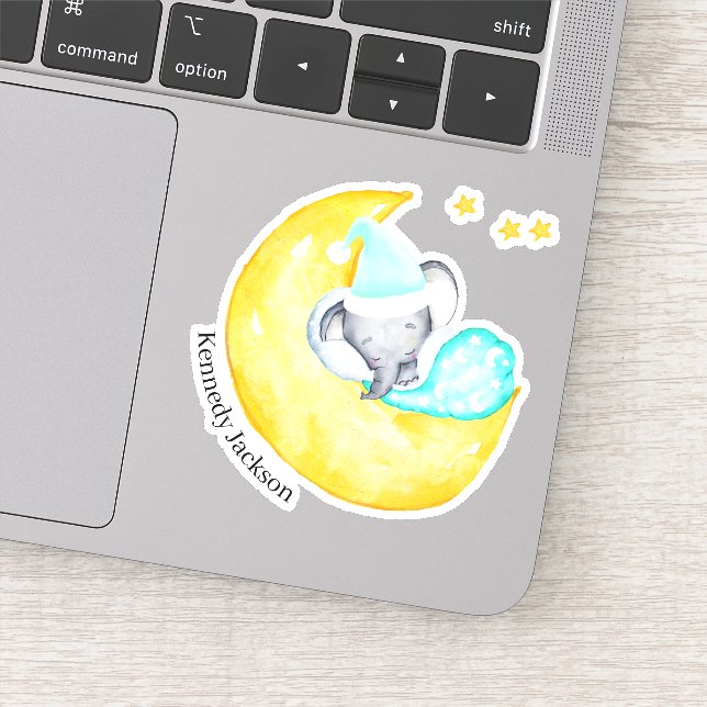 Sticker Bébé mignon Eléphant dormant sur la Lune Vinyl (Détail)