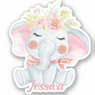 Sticker Bébé mignon Eléphant rose die coupé