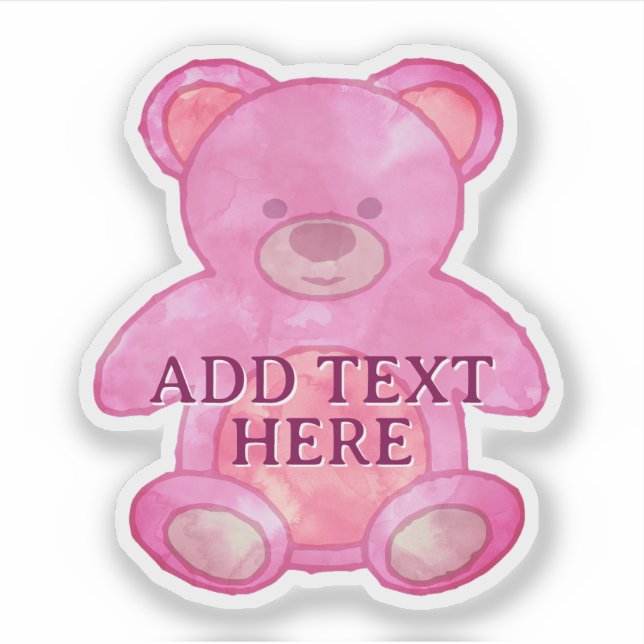 Sticker Bébé mignon Ours En Rose Texte Personnalisé (Devant)
