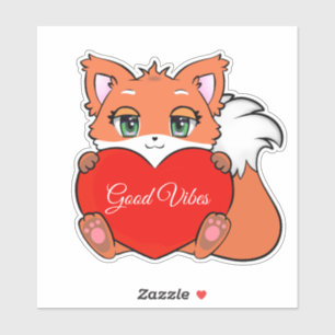 Sticker Bébé mignon renard avec coeur Good Vibes