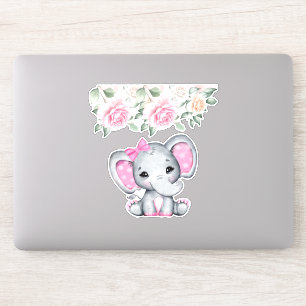 Sticker Bébé rose mignon éléphant et frontière Rose