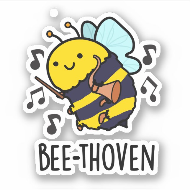 Sticker Bee-thoven Funny Music Bee Pun (Devant)