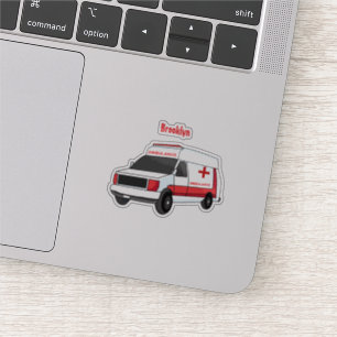 Sticker Belle ambulance rouge caricature van