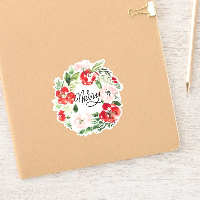 Sticker Belle aquarelle couronne de Noël Joyeux (Carnet)