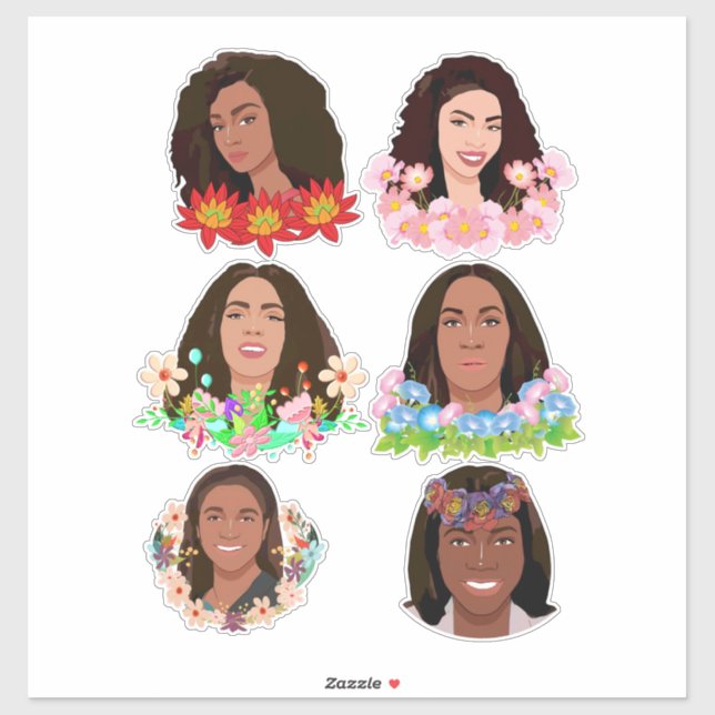 Sticker Belle caricature Black African Women Flowers Art (Feuille)