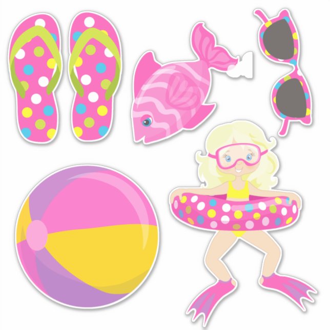 Sticker Belle Fête de piscine pour filles deux (Devant)