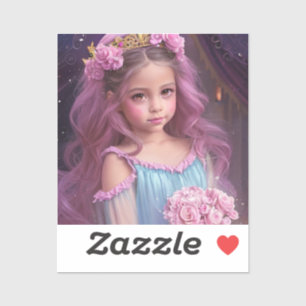 Sticker Belle fille aux fleurs roses dans ses cheveux