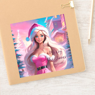 Sticker Belle fille de Noël rose 01