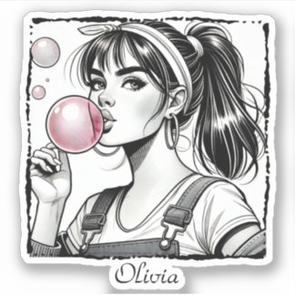 Sticker Belle fille rose, Bande dessinée, Noir & Blanc