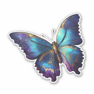 Sticker Belle papillon bleu avec des accents d'or