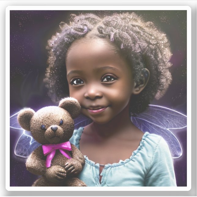 Sticker Belle petite fille tenant un ours en peluche (Devant)