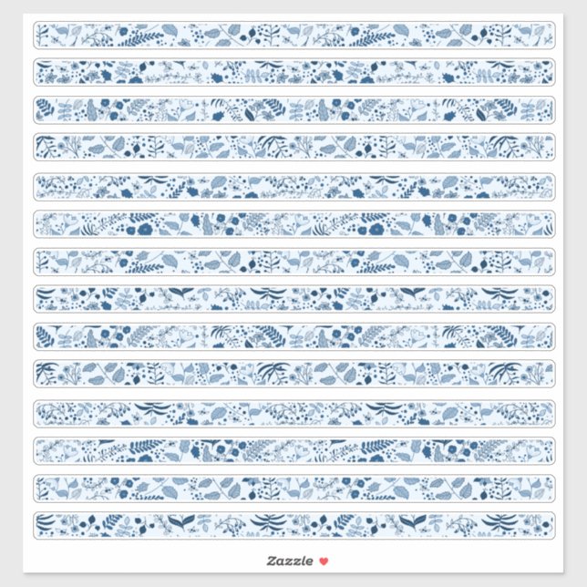 Sticker Belles bordures de fleurs boho bleues (Feuille)