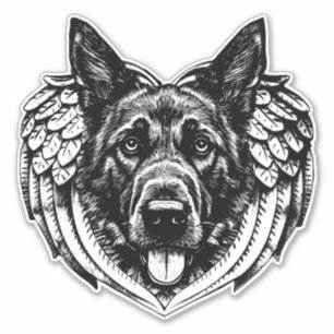 Sticker berger allemand Angel tête de chien illustration