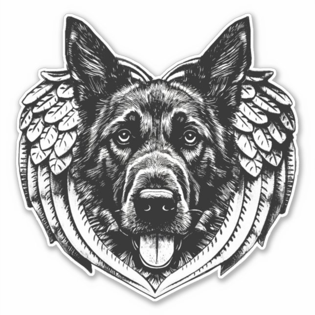 Sticker berger allemand Angel tête de chien illustration (Devant)