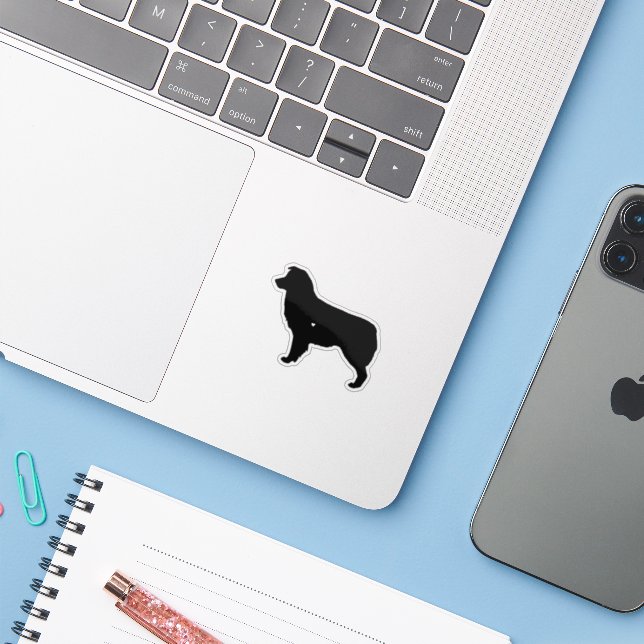 Sticker Berger australien avec Silhouette noire de coeur (Ordinateur portable avec iPhone)