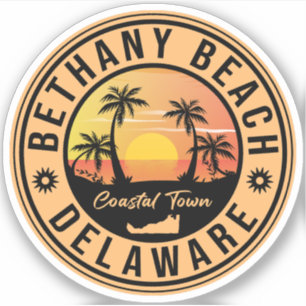 Sticker Bethany Beach Delaware Palmiers Retro Sunset 80s