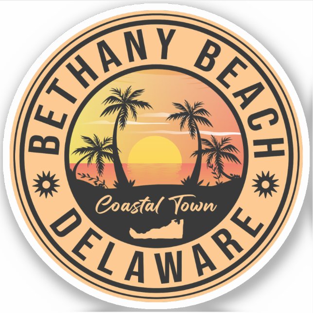 Sticker Bethany Beach Delaware Palmiers Retro Sunset 80s (Devant)