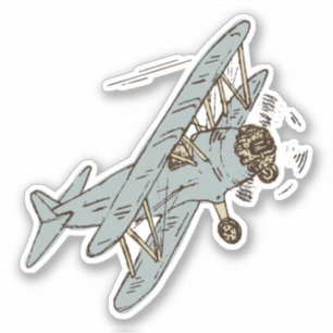 Sticker Bi-plans Art déco rugissant - single bleu.