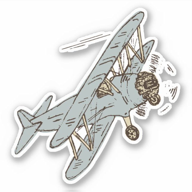 Sticker Bi-plans Art déco rugissant - single bleu. (Devant)
