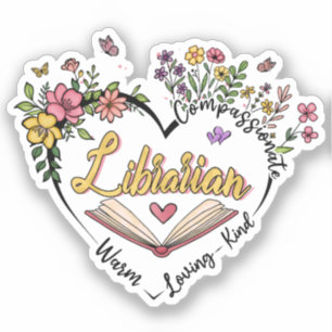 Sticker Bibliothécaire compatissante - Floral Heart Design