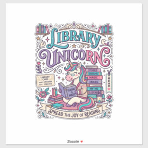 Sticker Bibliothèque de licorne Licorne Coloré POD Artwork