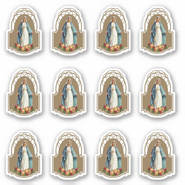 Sticker Bienheureuse Vierge Marie Roses religieux Vinyl (Devant)