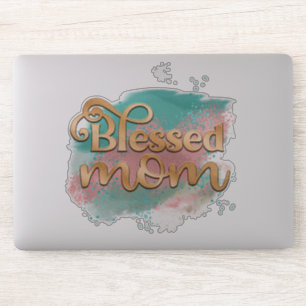 Sticker Bienheureux maman Turquoise rose et or Parties sci