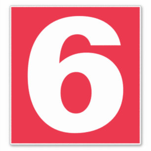 Sticker Big Number Six en rouge et blanc sur un