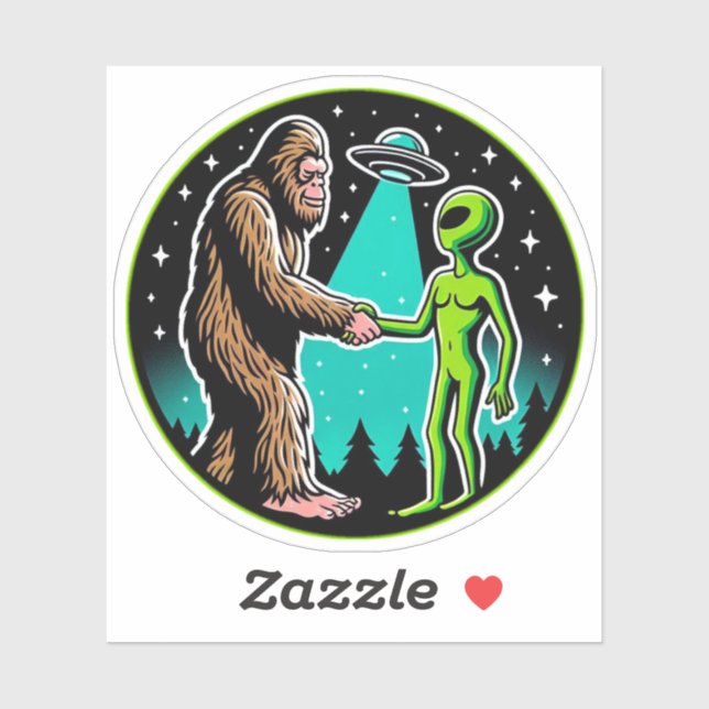 Sticker Bigfoot Alien Alliance - Funny Scifi Cryptid (Feuille)