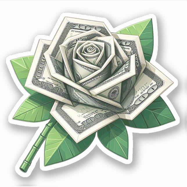 Sticker billet de cent dollars origami art rose (Devant)